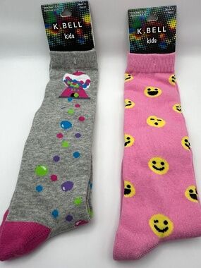 K. Bell Kids Knee High Socks Bundle - Bubble Gum and Emojis